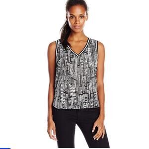 Sam Edelman V Neck Black and White Cityscape Tank S